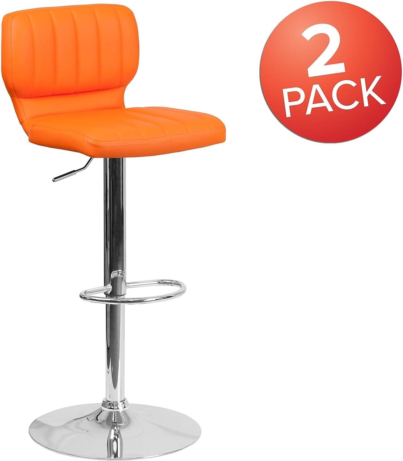 image:imageFlash Furniture Jeremy Contemporary White Vinyl Adjustable Height Barstool with Vertical Stitch Back and Chrome BaseOrange Vinyl