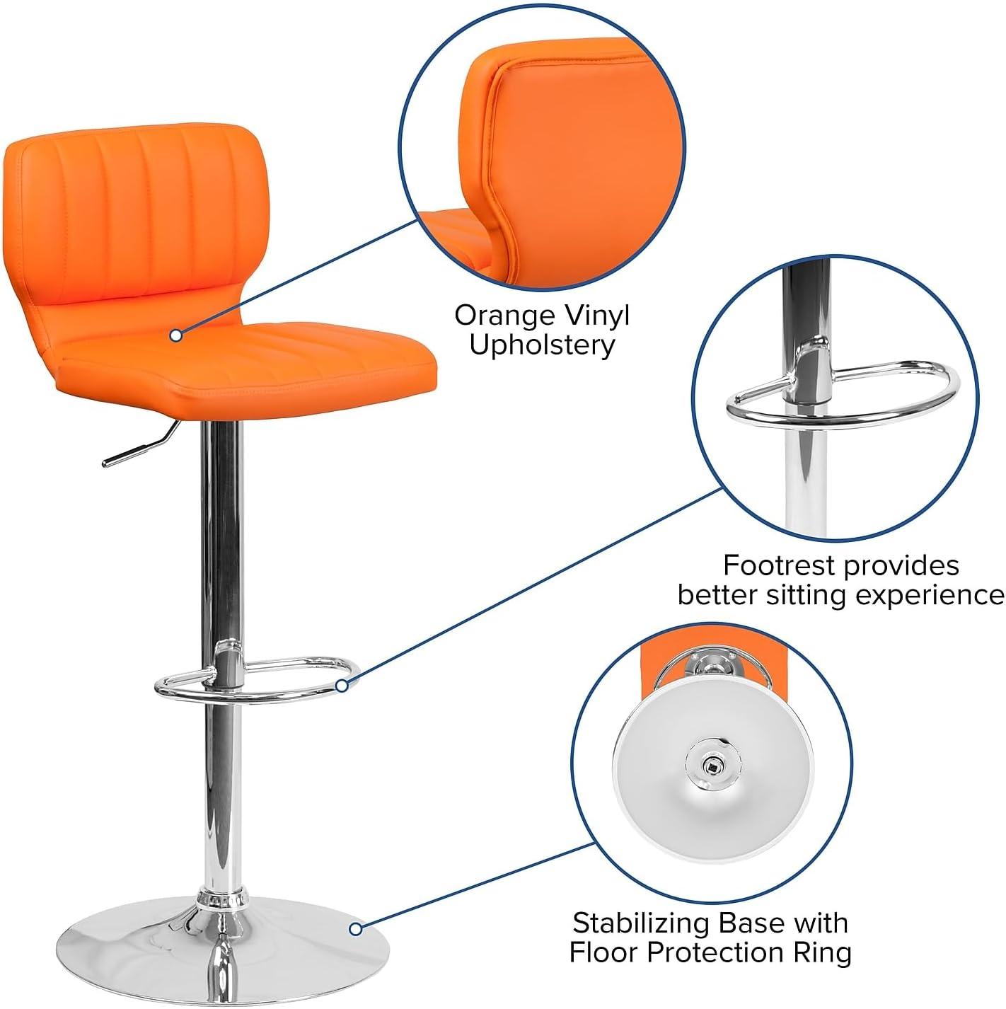 image:imageFlash Furniture Jeremy Contemporary White Vinyl Adjustable Height Barstool with Vertical Stitch Back and Chrome BaseOrange Vinyl