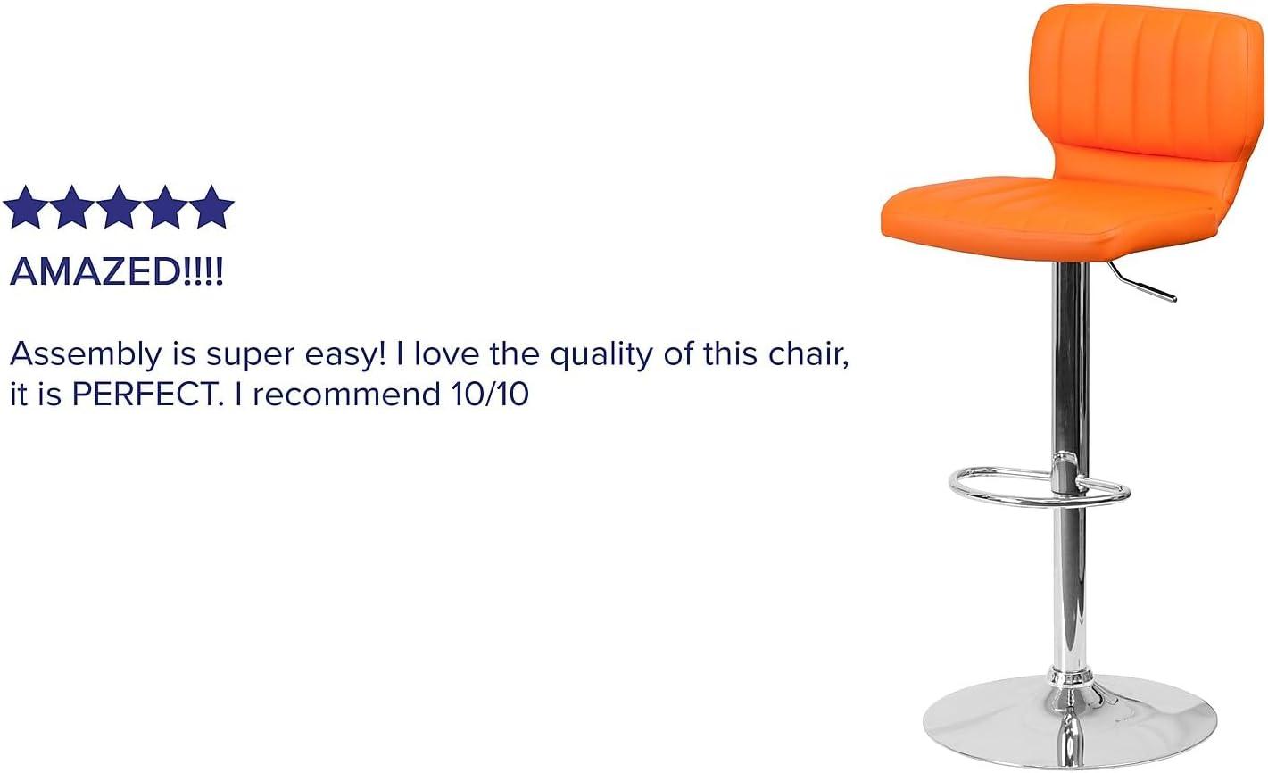 image:imageFlash Furniture Jeremy Contemporary White Vinyl Adjustable Height Barstool with Vertical Stitch Back and Chrome BaseOrange Vinyl