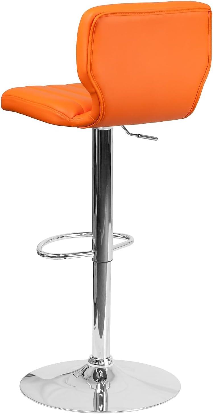 image:imageFlash Furniture Jeremy Contemporary White Vinyl Adjustable Height Barstool with Vertical Stitch Back and Chrome BaseOrange Vinyl