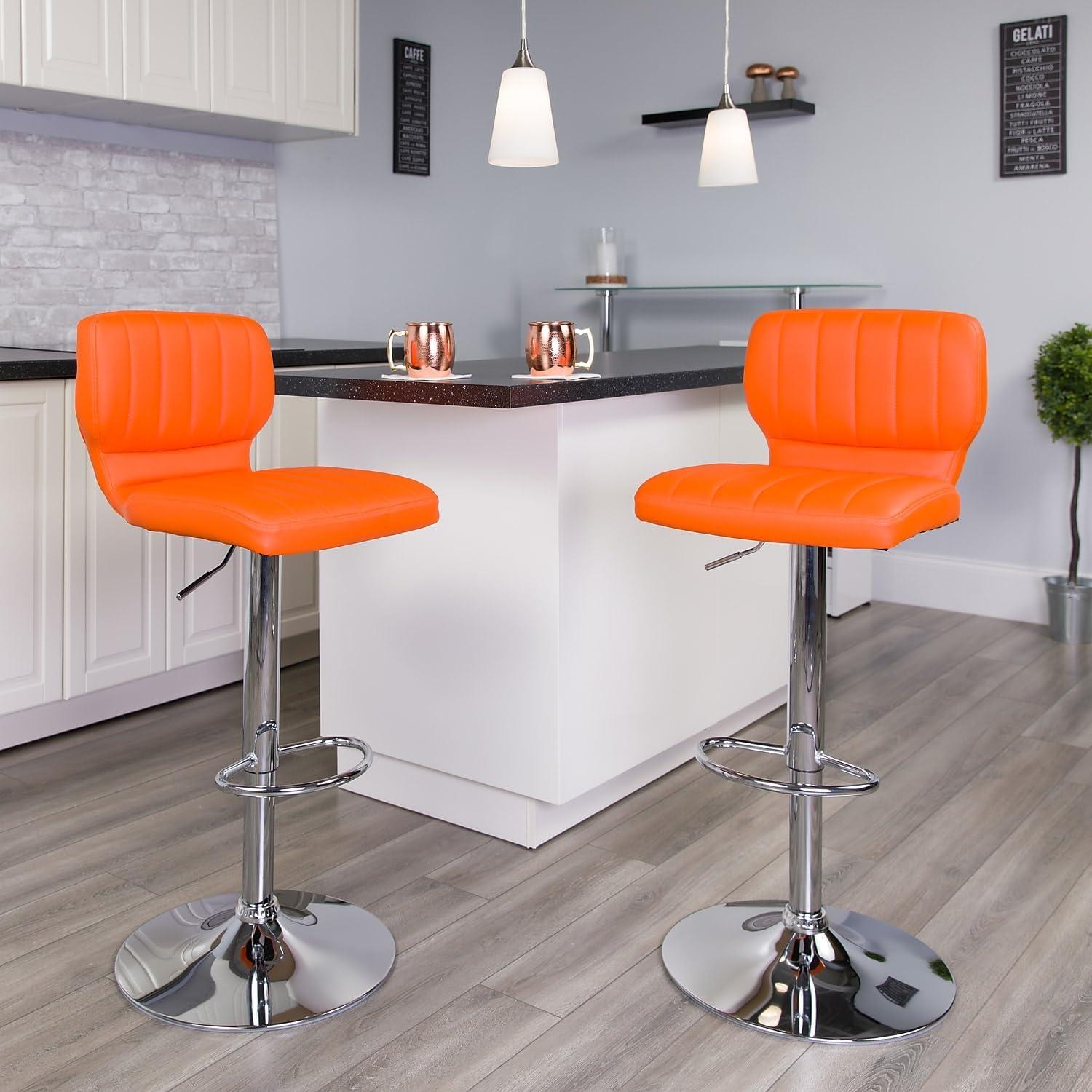 image:imageFlash Furniture Jeremy Contemporary White Vinyl Adjustable Height Barstool with Vertical Stitch Back and Chrome BaseOrange Vinyl