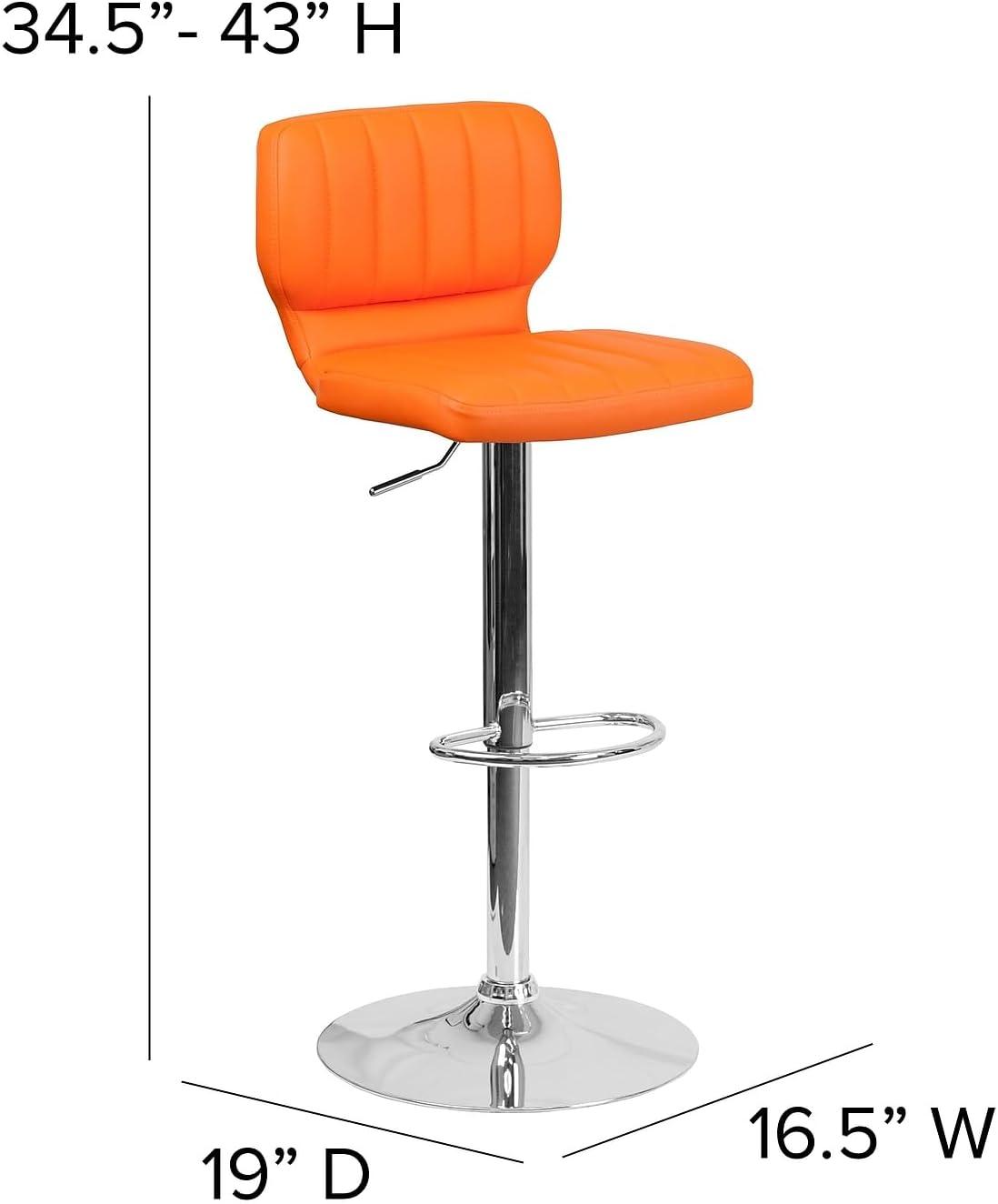 image:imageFlash Furniture Jeremy Contemporary White Vinyl Adjustable Height Barstool with Vertical Stitch Back and Chrome BaseOrange Vinyl