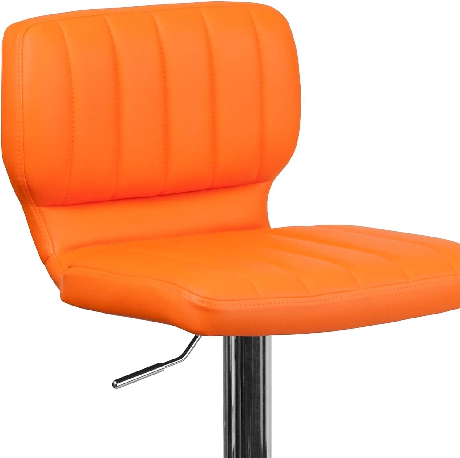 image:imageFlash Furniture Jeremy Contemporary White Vinyl Adjustable Height Barstool with Vertical Stitch Back and Chrome BaseOrange Vinyl
