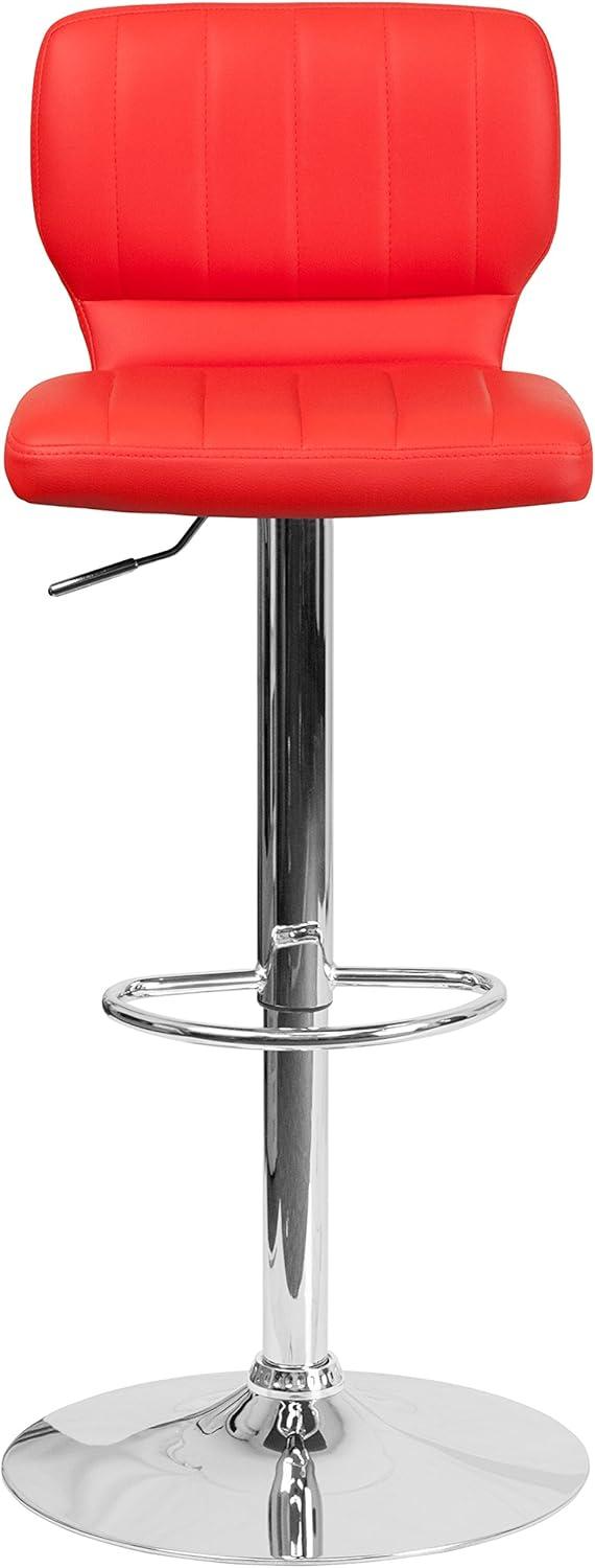 image:imageFlash Furniture Jeremy Contemporary White Vinyl Adjustable Height Barstool with Vertical Stitch Back and Chrome BaseRed Vinyl