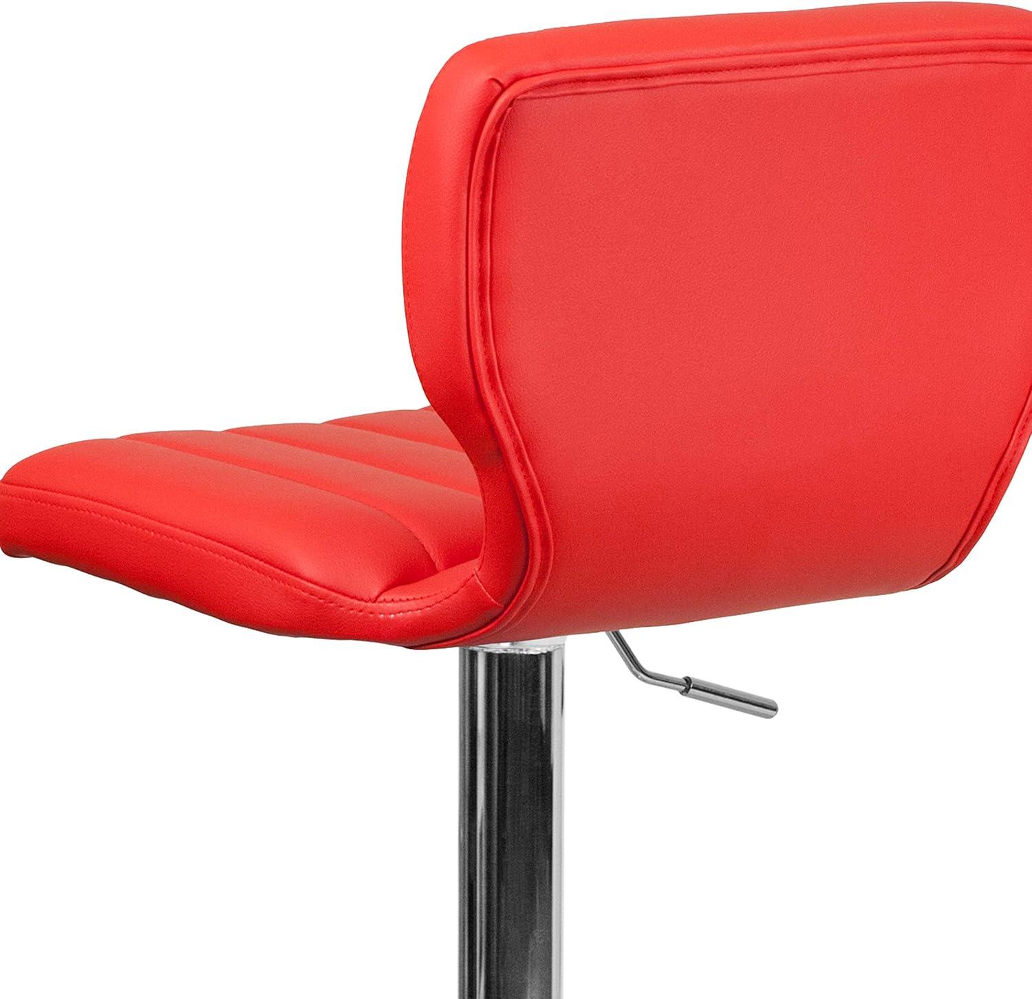 image:imageFlash Furniture Jeremy Contemporary White Vinyl Adjustable Height Barstool with Vertical Stitch Back and Chrome BaseRed Vinyl