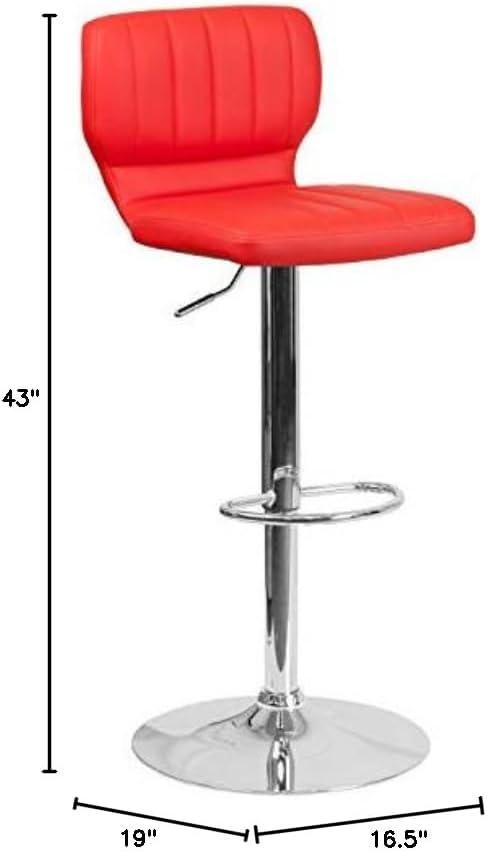 image:imageFlash Furniture Jeremy Contemporary White Vinyl Adjustable Height Barstool with Vertical Stitch Back and Chrome BaseRed Vinyl