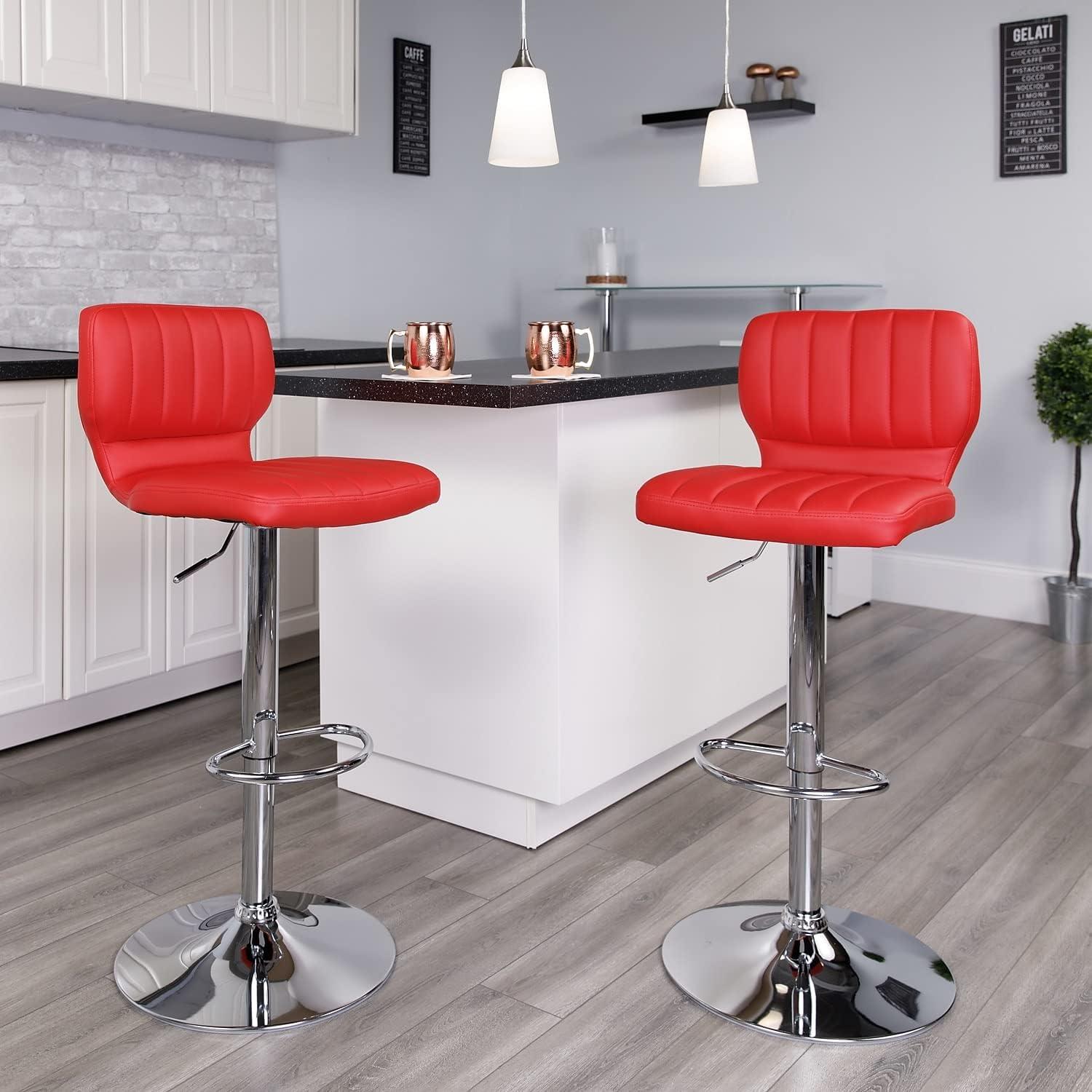 image:imageFlash Furniture Jeremy Contemporary White Vinyl Adjustable Height Barstool with Vertical Stitch Back and Chrome BaseRed Vinyl