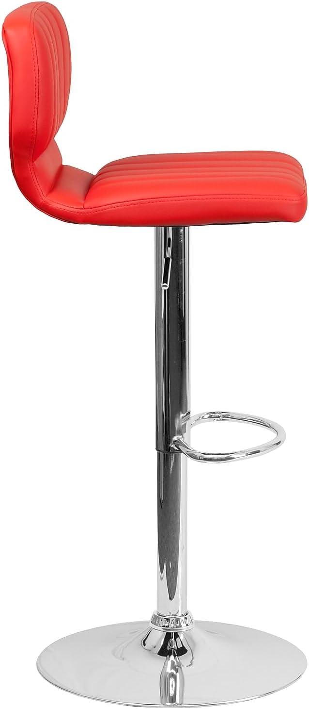 image:imageFlash Furniture Jeremy Contemporary White Vinyl Adjustable Height Barstool with Vertical Stitch Back and Chrome BaseRed Vinyl