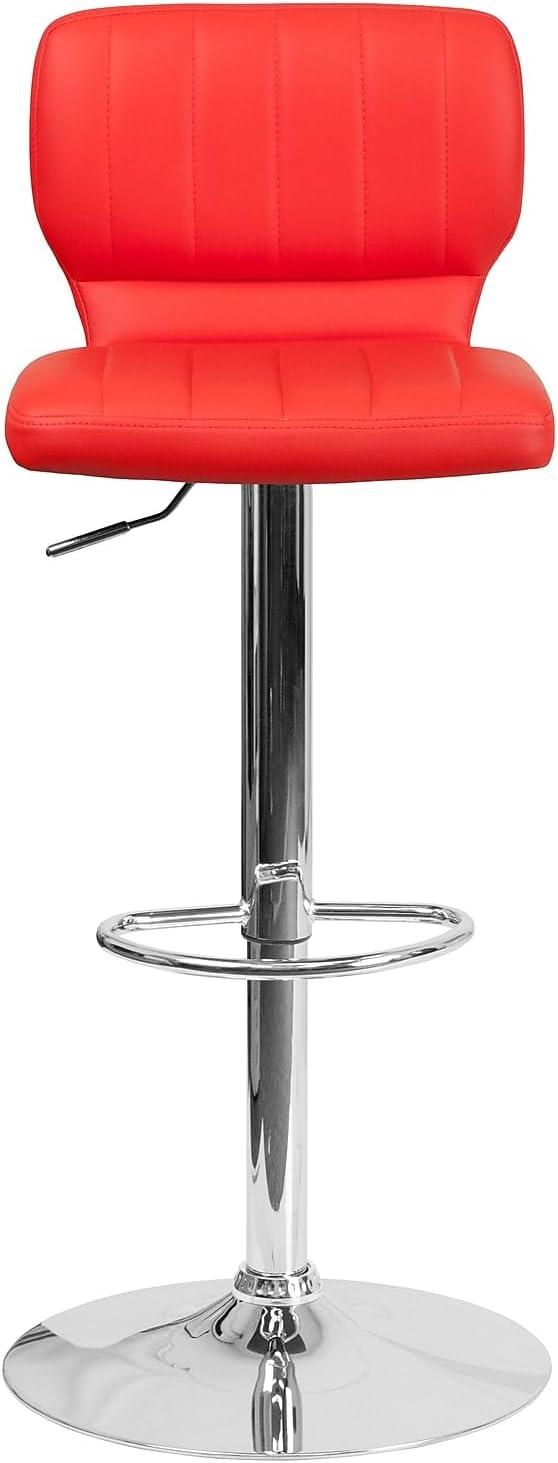 image:imageFlash Furniture Jeremy Contemporary White Vinyl Adjustable Height Barstool with Vertical Stitch Back and Chrome BaseRed Vinyl