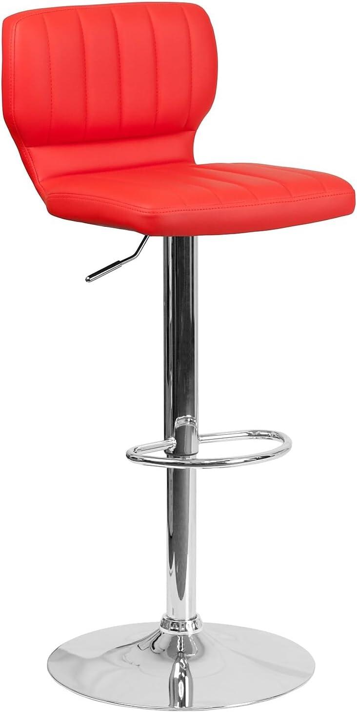 image:imageFlash Furniture Jeremy Contemporary White Vinyl Adjustable Height Barstool with Vertical Stitch Back and Chrome BaseRed Vinyl