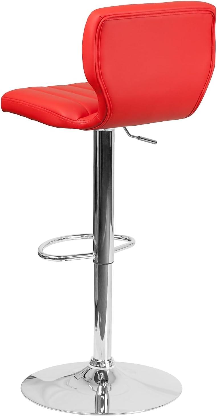 image:imageFlash Furniture Jeremy Contemporary White Vinyl Adjustable Height Barstool with Vertical Stitch Back and Chrome BaseRed Vinyl