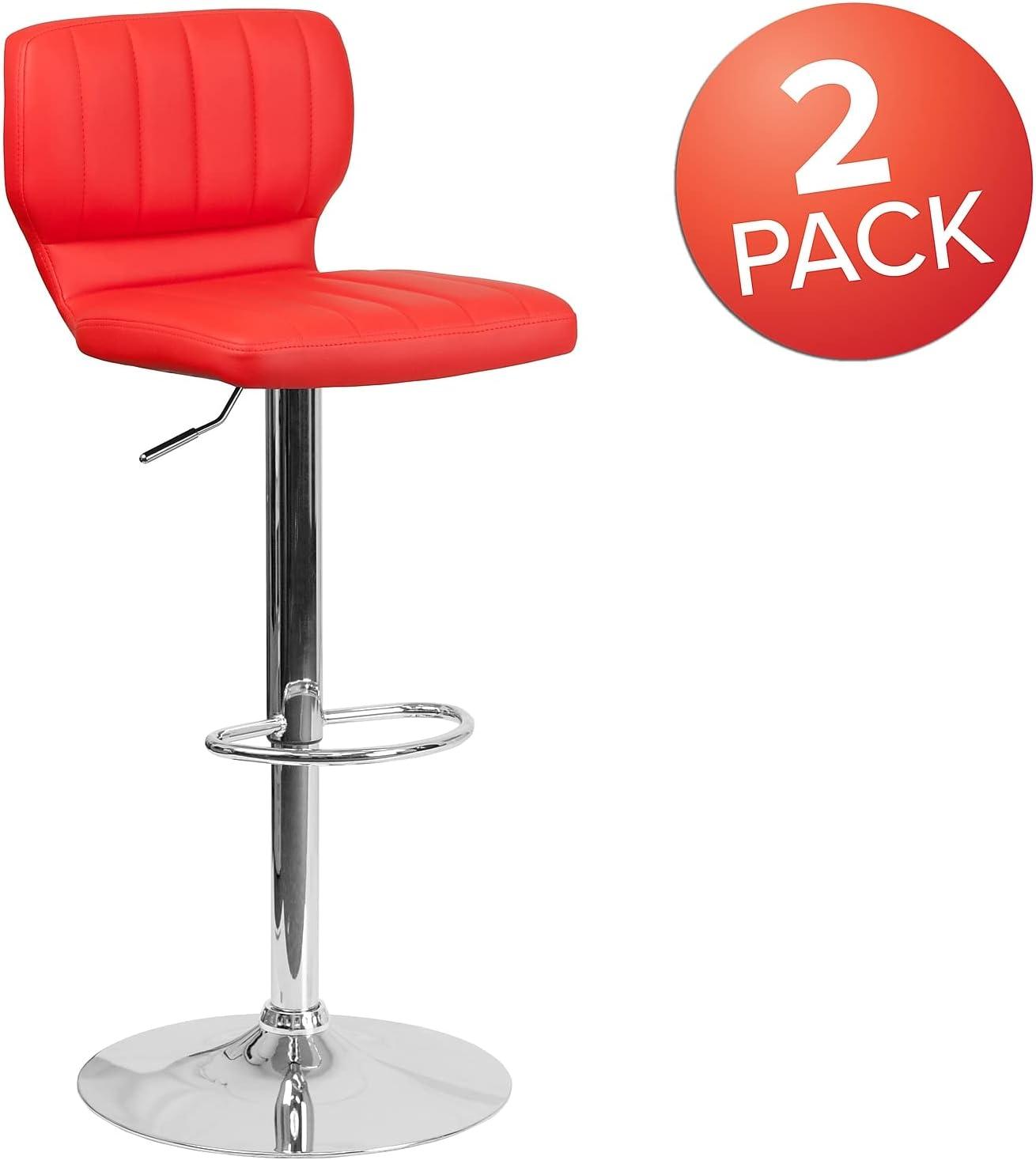 image:imageFlash Furniture Jeremy Contemporary White Vinyl Adjustable Height Barstool with Vertical Stitch Back and Chrome BaseRed Vinyl