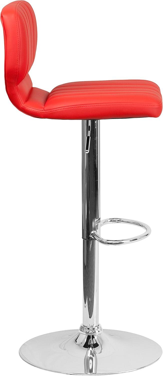image:imageFlash Furniture Jeremy Contemporary White Vinyl Adjustable Height Barstool with Vertical Stitch Back and Chrome BaseRed Vinyl