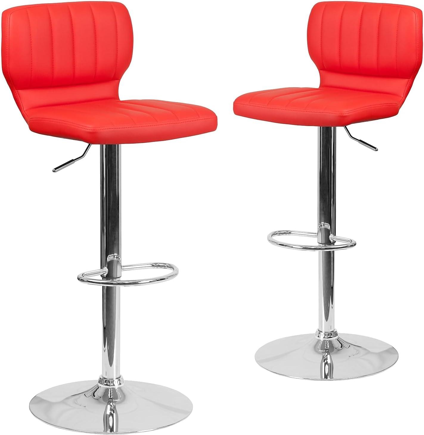 image:imageFlash Furniture Jeremy Contemporary White Vinyl Adjustable Height Barstool with Vertical Stitch Back and Chrome BaseRed Vinyl