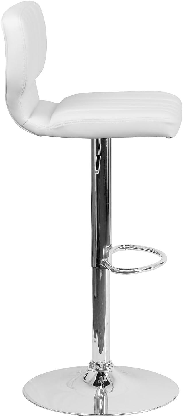 image:imageFlash Furniture Jeremy Contemporary White Vinyl Adjustable Height Barstool with Vertical Stitch Back and Chrome BaseWhite Vinyl