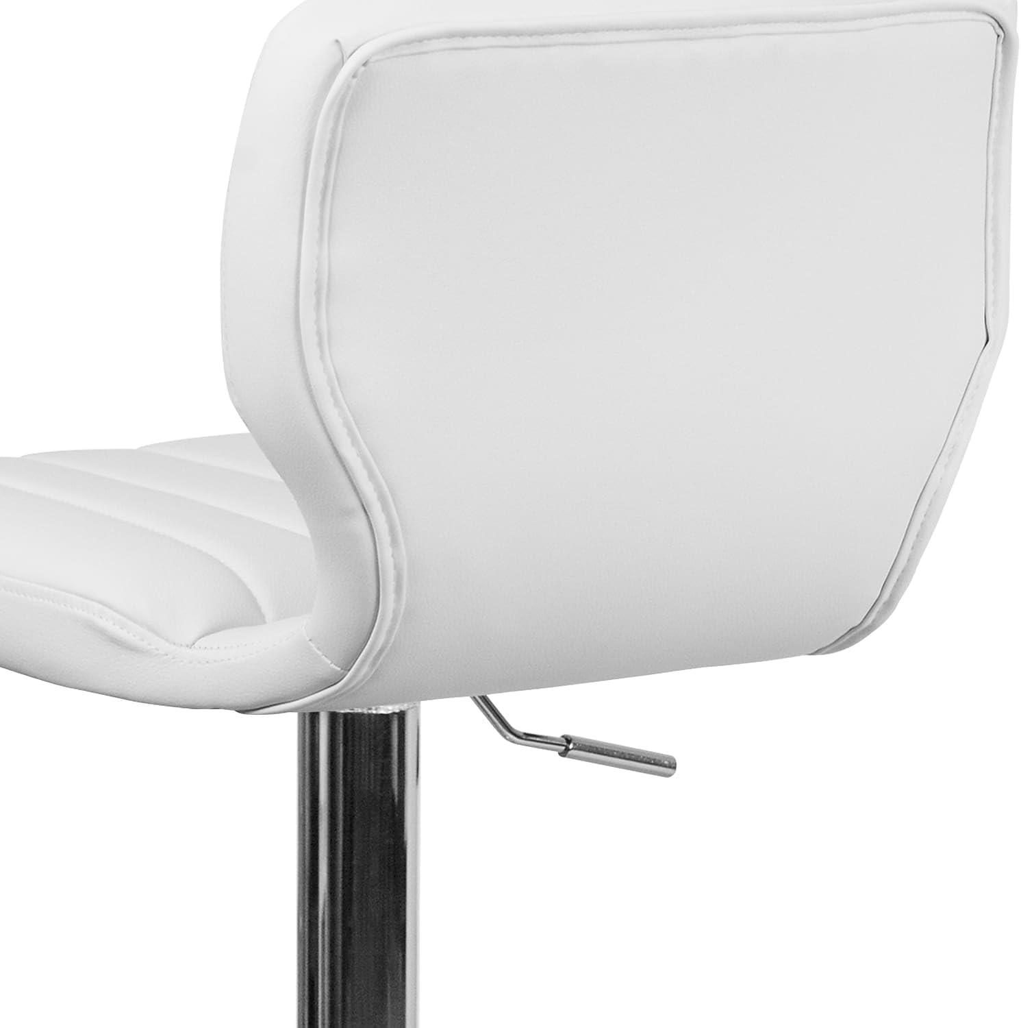 image:imageFlash Furniture Jeremy Contemporary White Vinyl Adjustable Height Barstool with Vertical Stitch Back and Chrome BaseWhite Vinyl