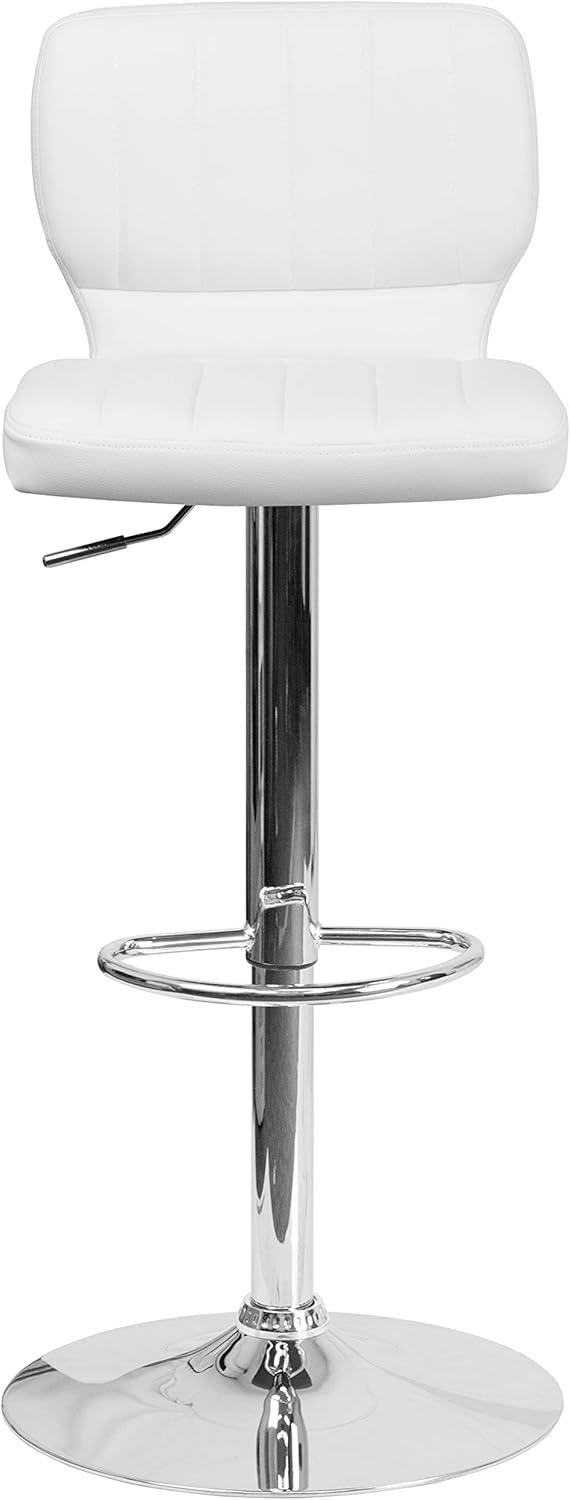image:imageFlash Furniture Jeremy Contemporary White Vinyl Adjustable Height Barstool with Vertical Stitch Back and Chrome BaseWhite Vinyl