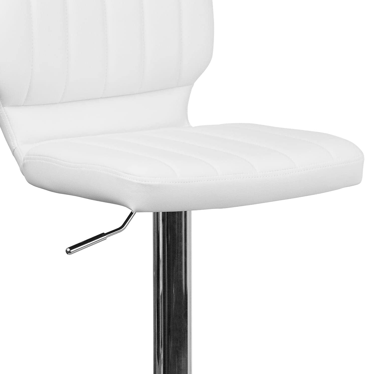 image:imageFlash Furniture Jeremy Contemporary White Vinyl Adjustable Height Barstool with Vertical Stitch Back and Chrome BaseWhite Vinyl