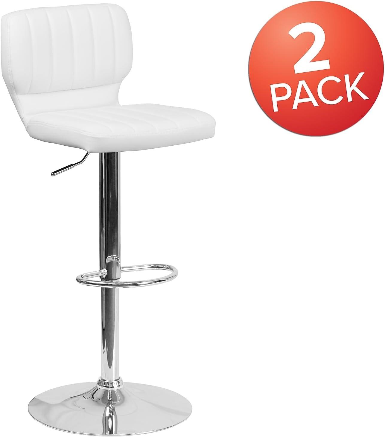 image:imageFlash Furniture Jeremy Contemporary White Vinyl Adjustable Height Barstool with Vertical Stitch Back and Chrome BaseWhite Vinyl