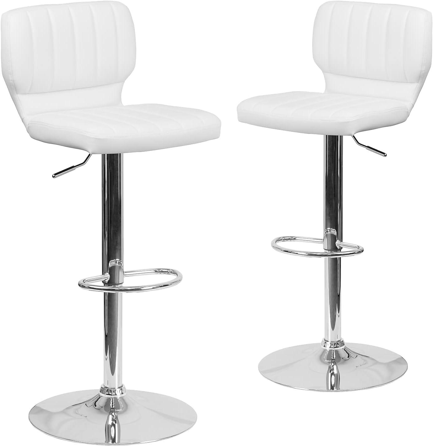 image:imageFlash Furniture Jeremy Contemporary White Vinyl Adjustable Height Barstool with Vertical Stitch Back and Chrome BaseWhite Vinyl