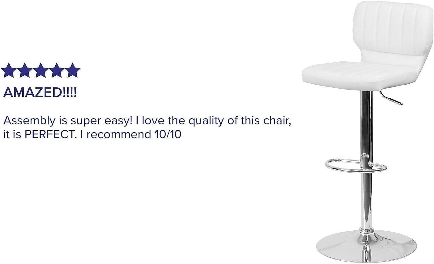 image:imageFlash Furniture Jeremy Contemporary White Vinyl Adjustable Height Barstool with Vertical Stitch Back and Chrome BaseWhite Vinyl