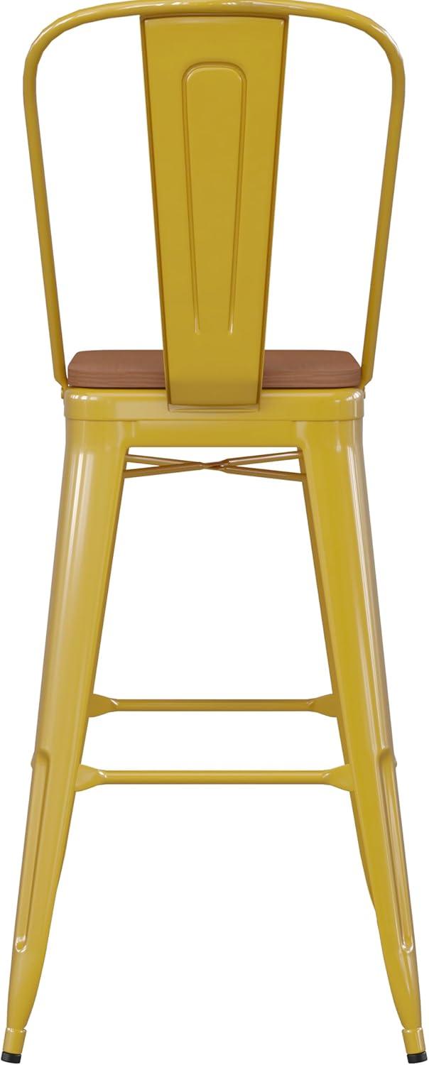 image:imageFlash Furniture Kai Commercial 30 High IndoorOutdoor Bar Height Stool White Galvanized Steel Frame Gray Square AllWeather Poly Resin Seat Removable BackYellowTeak
