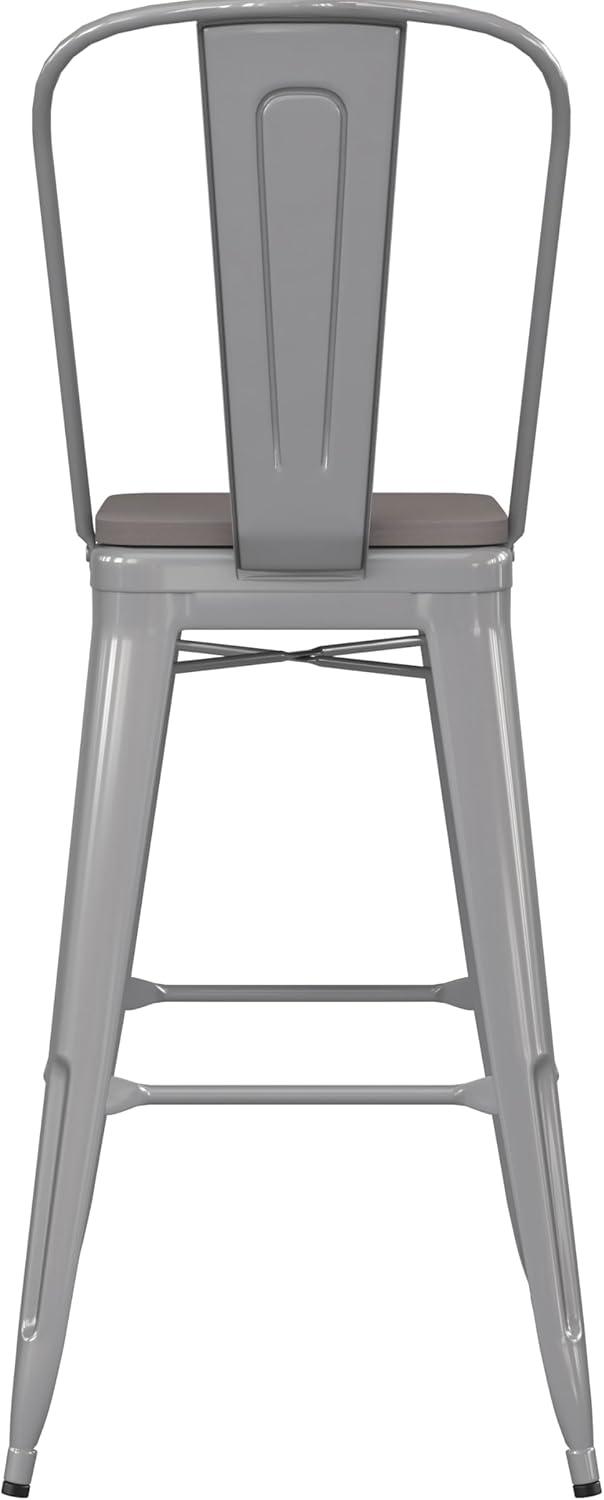 image:imageFlash Furniture Kai Commercial 30 High IndoorOutdoor Bar Height Stool White Galvanized Steel Frame Gray Square AllWeather Poly Resin Seat Removable BackSilverGray