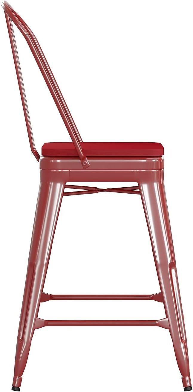 image:imageFlash Furniture Kai Commercial 30 High IndoorOutdoor Bar Height Stool White Galvanized Steel Frame Gray Square AllWeather Poly Resin Seat Removable BackRedRed