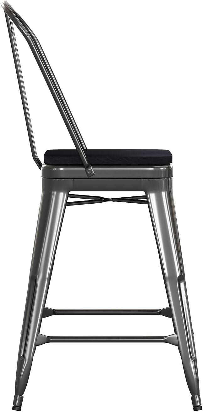 image:imageFlash Furniture Kai Commercial 30 High IndoorOutdoor Bar Height Stool White Galvanized Steel Frame Gray Square AllWeather Poly Resin Seat Removable BackBlackBlack