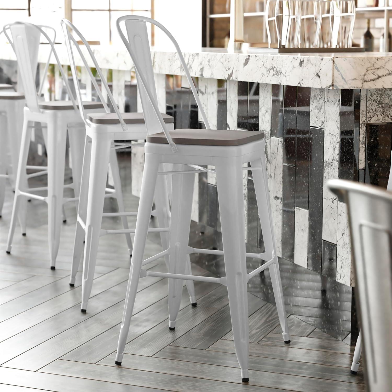image:imageFlash Furniture Kai Commercial 30 High IndoorOutdoor Bar Height Stool White Galvanized Steel Frame Gray Square AllWeather Poly Resin Seat Removable BackWhiteGray
