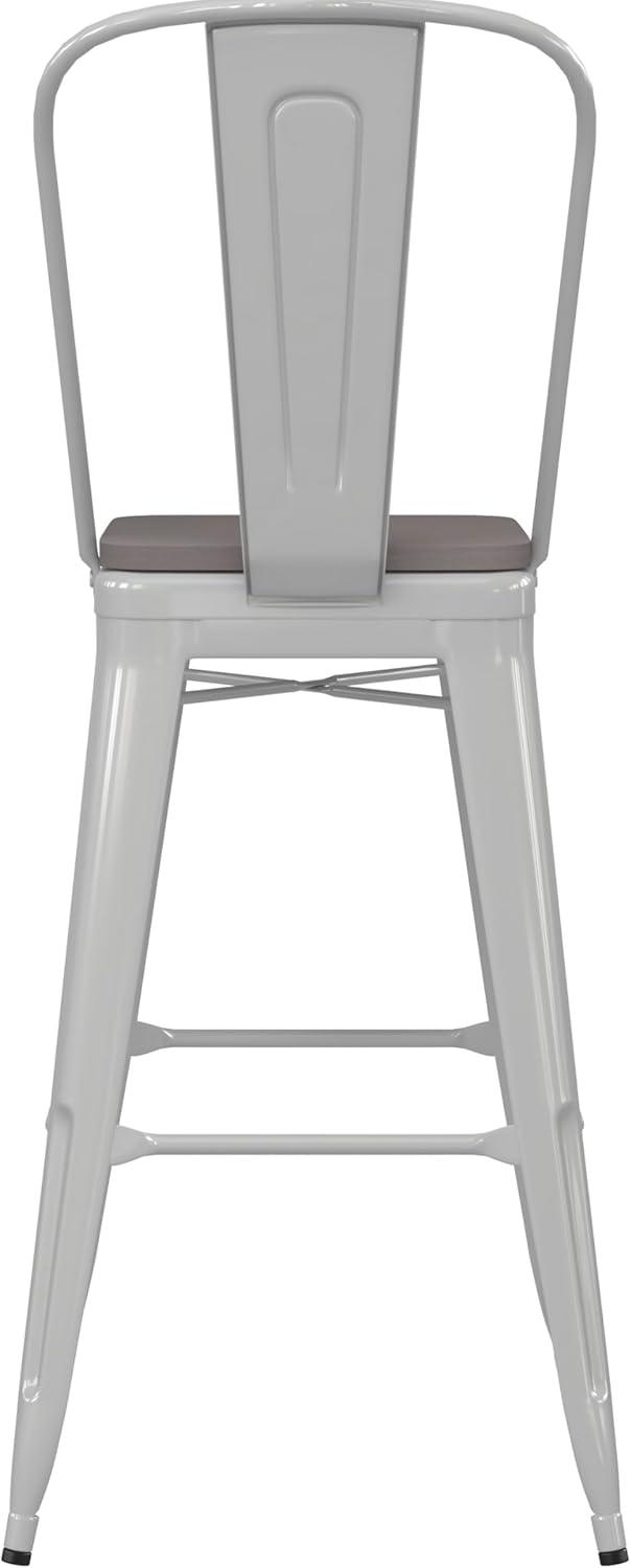 image:imageFlash Furniture Kai Commercial 30 High IndoorOutdoor Bar Height Stool White Galvanized Steel Frame Gray Square AllWeather Poly Resin Seat Removable BackWhiteGray