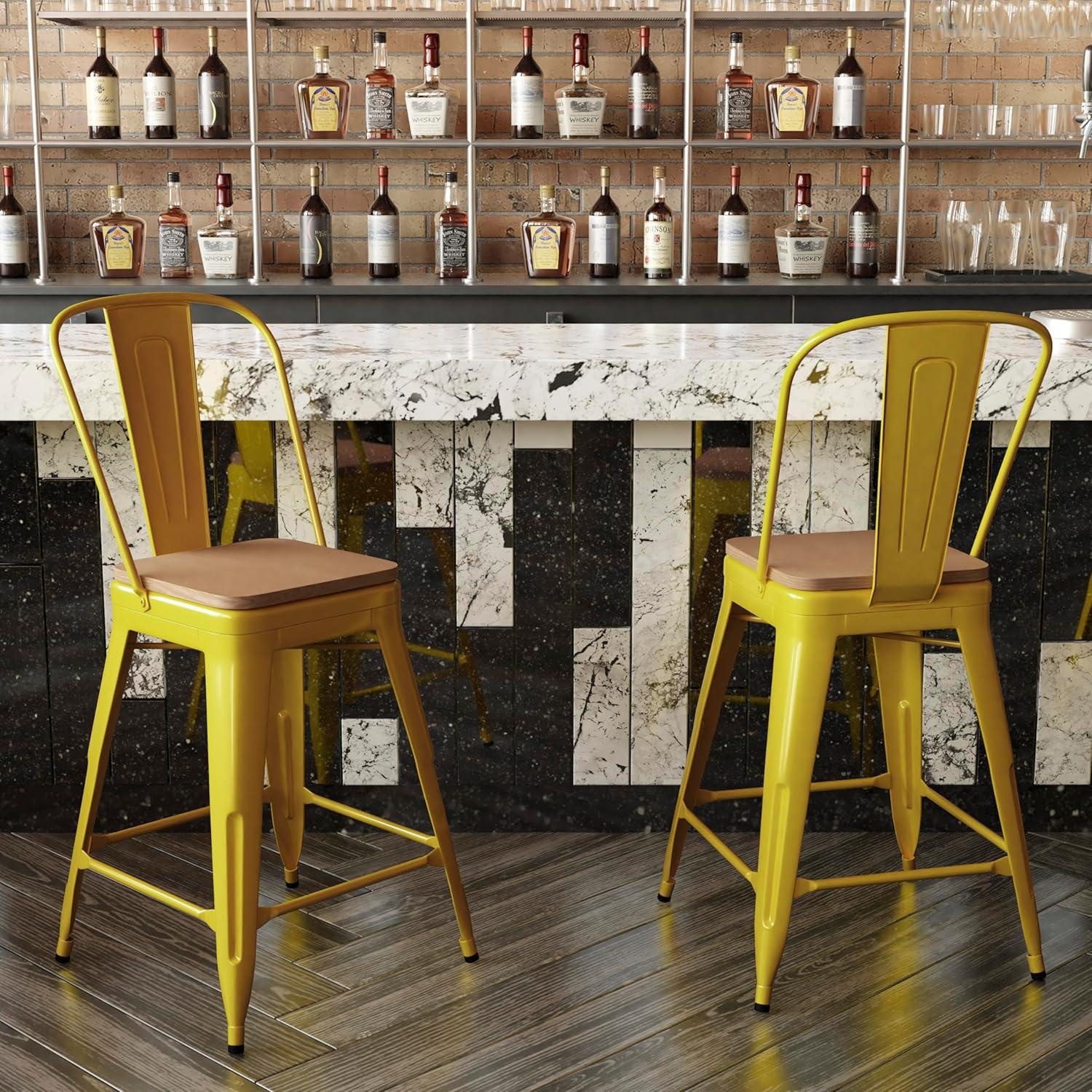 image:imageFlash Furniture Kai Commercial 30 High IndoorOutdoor Bar Height Stool White Galvanized Steel Frame Gray Square AllWeather Poly Resin Seat Removable BackYellowTeak