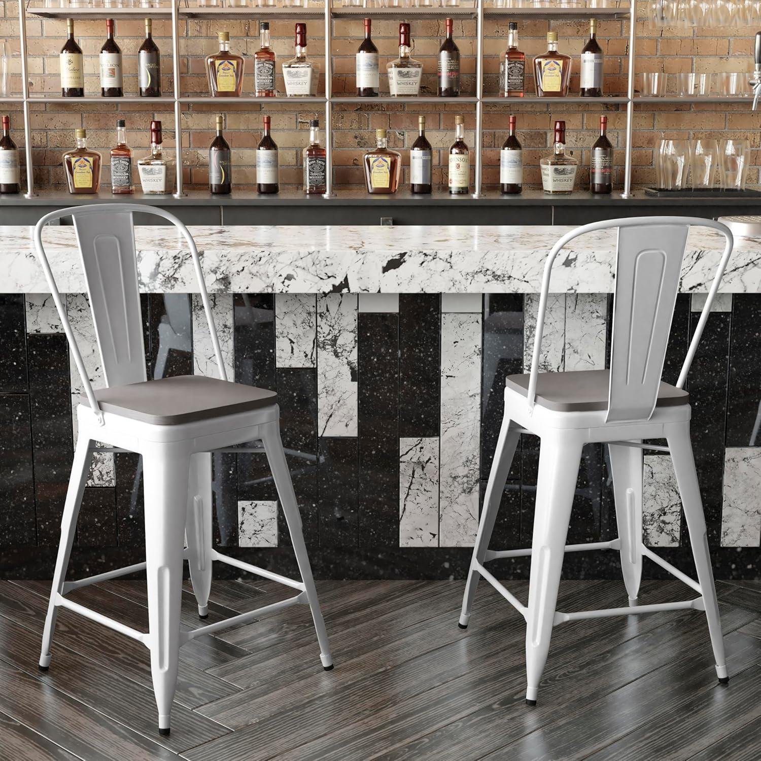 image:imageFlash Furniture Kai Commercial 30 High IndoorOutdoor Bar Height Stool White Galvanized Steel Frame Gray Square AllWeather Poly Resin Seat Removable BackWhiteGray