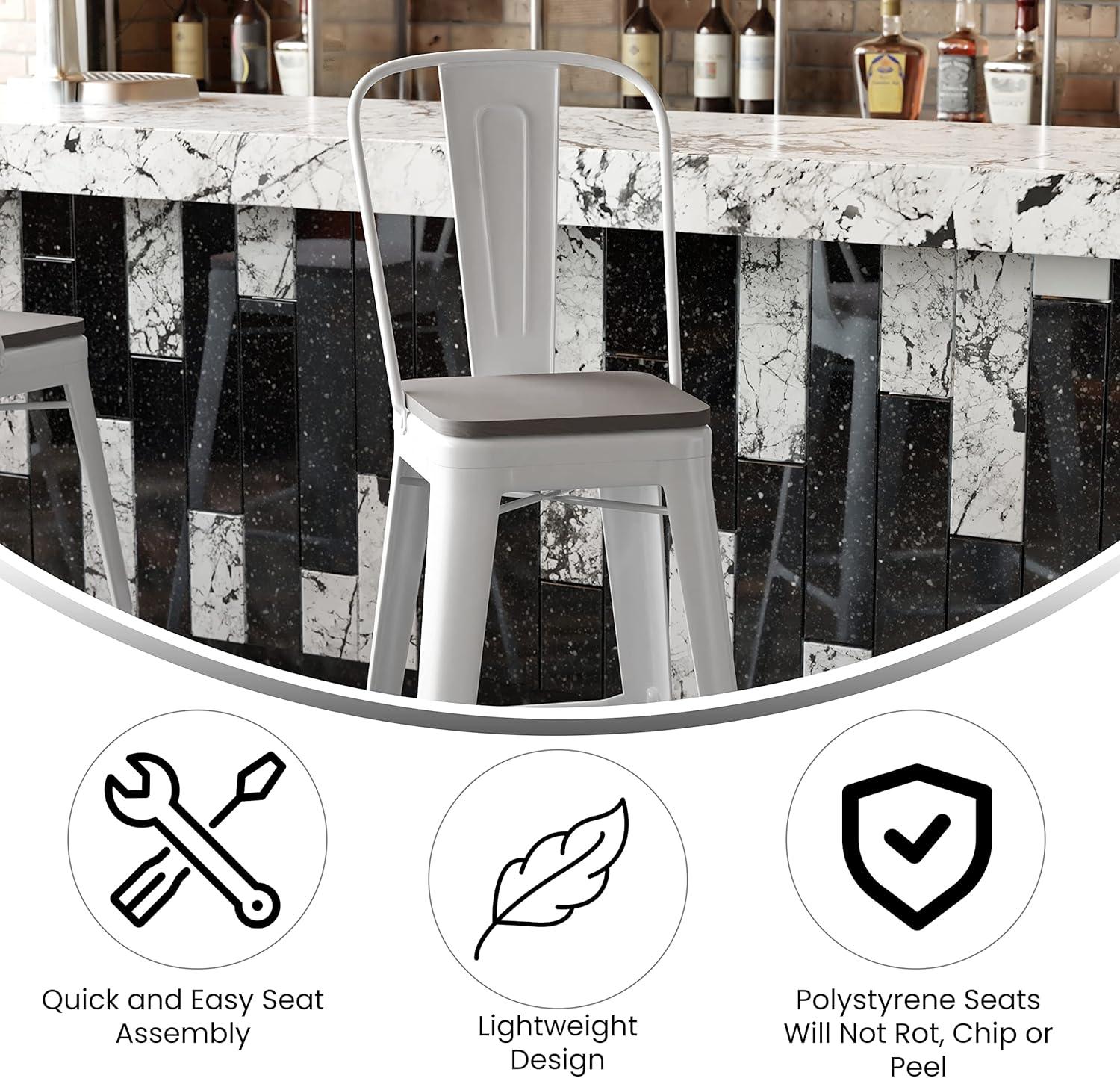 image:imageFlash Furniture Kai Commercial 30 High IndoorOutdoor Bar Height Stool White Galvanized Steel Frame Gray Square AllWeather Poly Resin Seat Removable BackWhiteGray