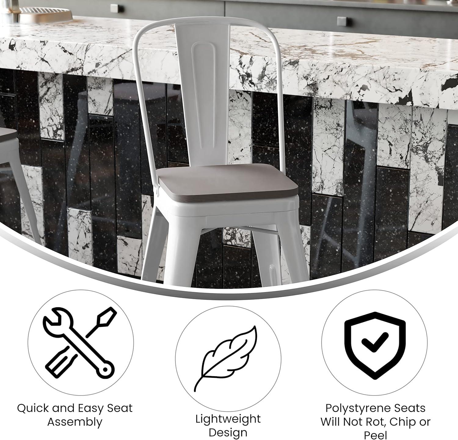 image:imageFlash Furniture Kai Commercial 30 High IndoorOutdoor Bar Height Stool White Galvanized Steel Frame Gray Square AllWeather Poly Resin Seat Removable BackWhiteGray