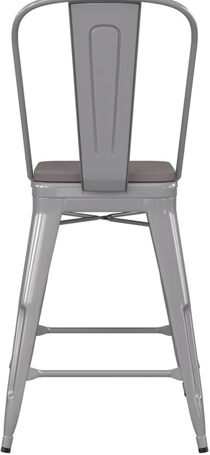 image:imageFlash Furniture Kai Commercial 30 High IndoorOutdoor Bar Height Stool White Galvanized Steel Frame Gray Square AllWeather Poly Resin Seat Removable BackSilverGray