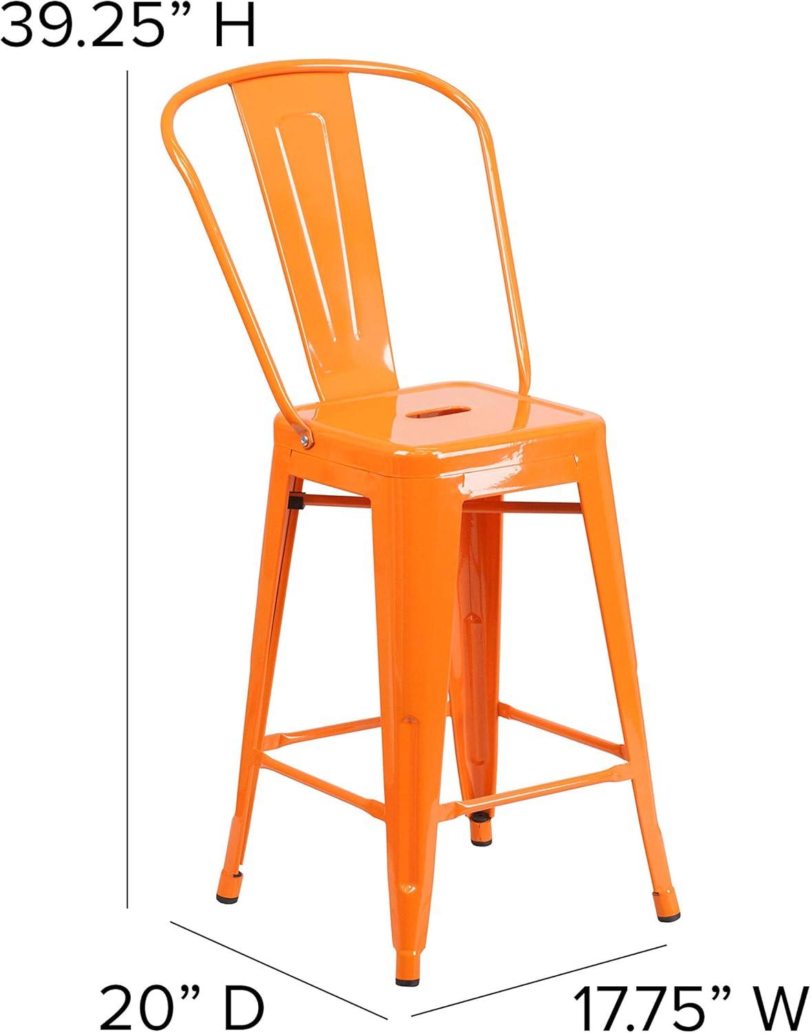 image:imageFlash Furniture Kai Commercial 30 High IndoorOutdoor Bar Height Stool White Galvanized Steel Frame Gray Square AllWeather Poly Resin Seat Removable BackOrangeTeak