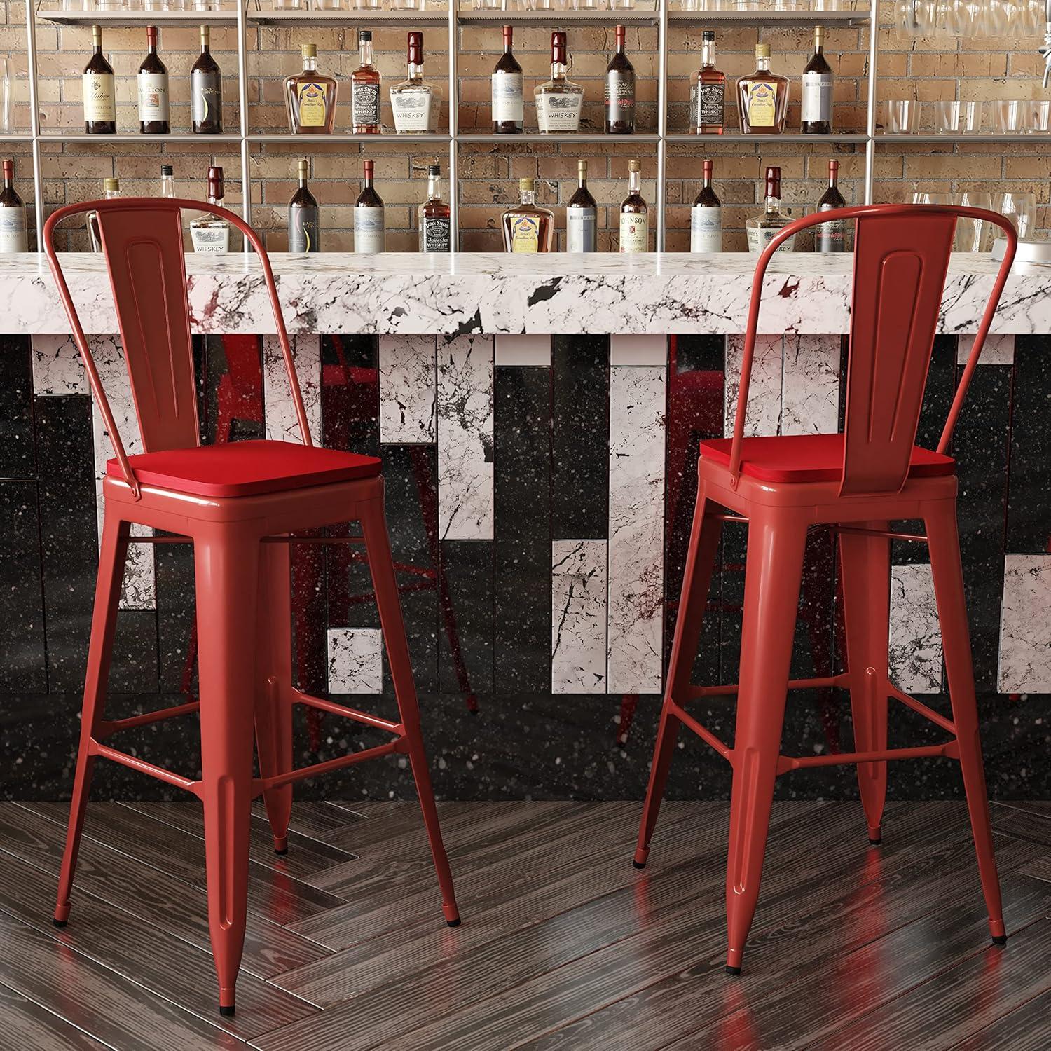 image:imageFlash Furniture Kai Commercial 30 High IndoorOutdoor Bar Height Stool White Galvanized Steel Frame Gray Square AllWeather Poly Resin Seat Removable BackRedRed