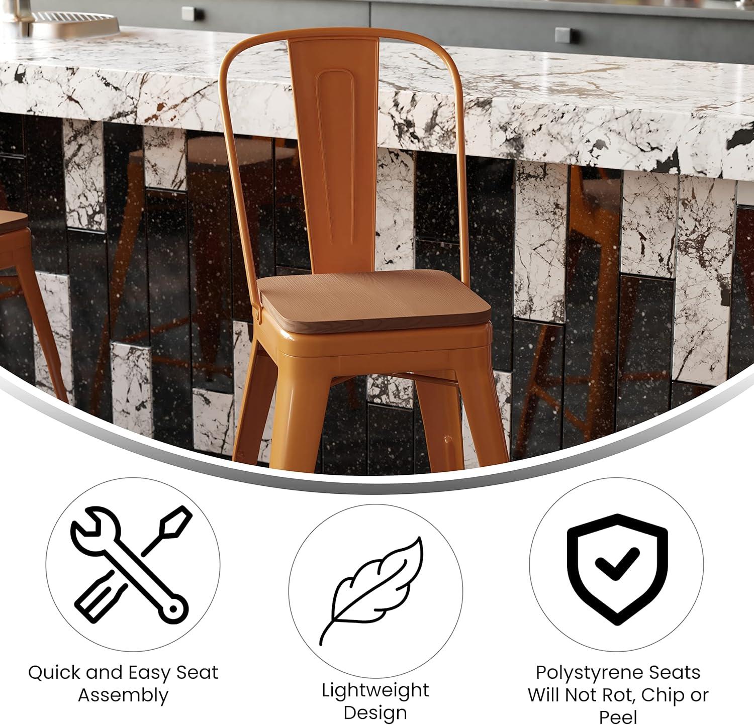 image:imageFlash Furniture Kai Commercial 30 High IndoorOutdoor Bar Height Stool White Galvanized Steel Frame Gray Square AllWeather Poly Resin Seat Removable BackOrangeTeak