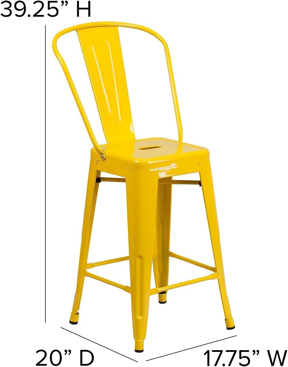 image:imageFlash Furniture Kai Commercial 30 High IndoorOutdoor Bar Height Stool White Galvanized Steel Frame Gray Square AllWeather Poly Resin Seat Removable BackYellowTeak