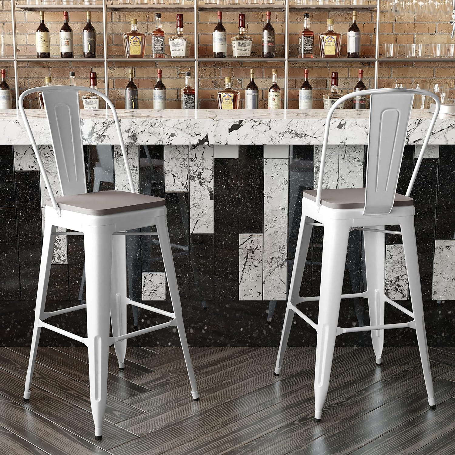 image:imageFlash Furniture Kai Commercial 30 High IndoorOutdoor Bar Height Stool White Galvanized Steel Frame Gray Square AllWeather Poly Resin Seat Removable BackWhiteGray