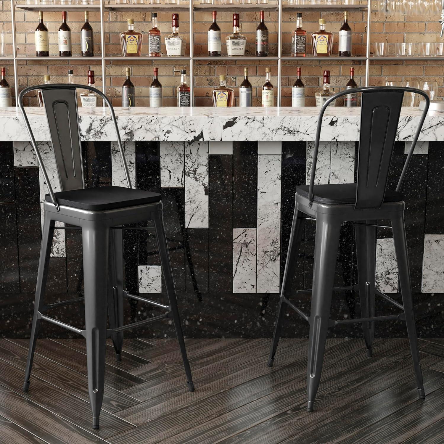 image:imageFlash Furniture Kai Commercial 30 High IndoorOutdoor Bar Height Stool White Galvanized Steel Frame Gray Square AllWeather Poly Resin Seat Removable BackBlackBlack