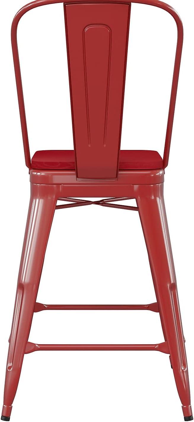 image:imageFlash Furniture Kai Commercial 30 High IndoorOutdoor Bar Height Stool White Galvanized Steel Frame Gray Square AllWeather Poly Resin Seat Removable BackRedRed