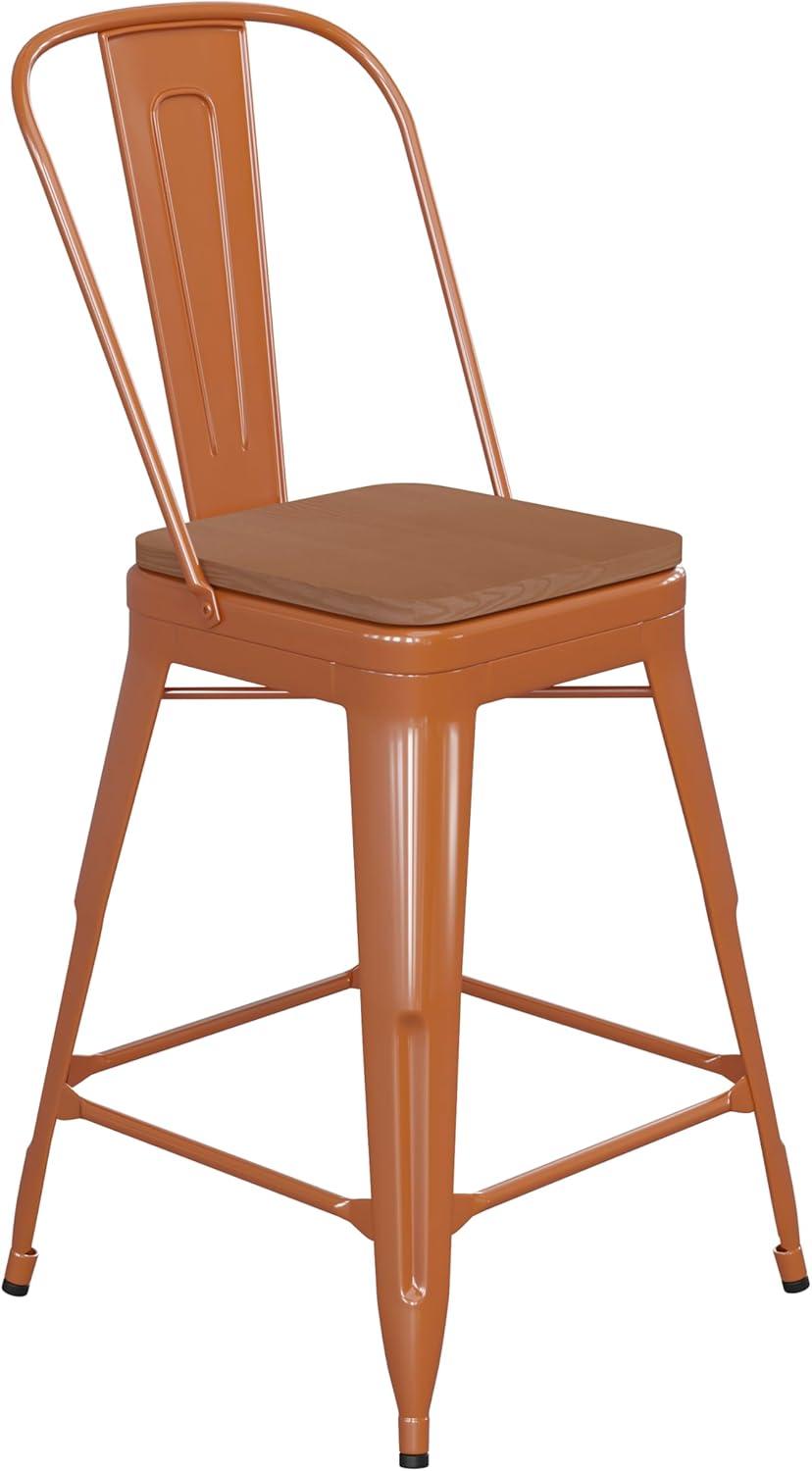 image:imageFlash Furniture Kai Commercial 30 High IndoorOutdoor Bar Height Stool White Galvanized Steel Frame Gray Square AllWeather Poly Resin Seat Removable BackOrangeTeak