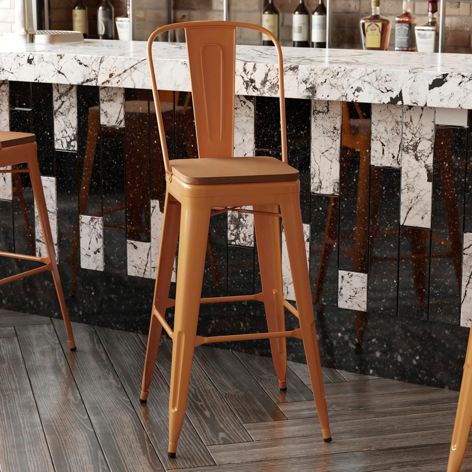 image:imageFlash Furniture Kai Commercial 30 High IndoorOutdoor Bar Height Stool White Galvanized Steel Frame Gray Square AllWeather Poly Resin Seat Removable BackOrangeTeak