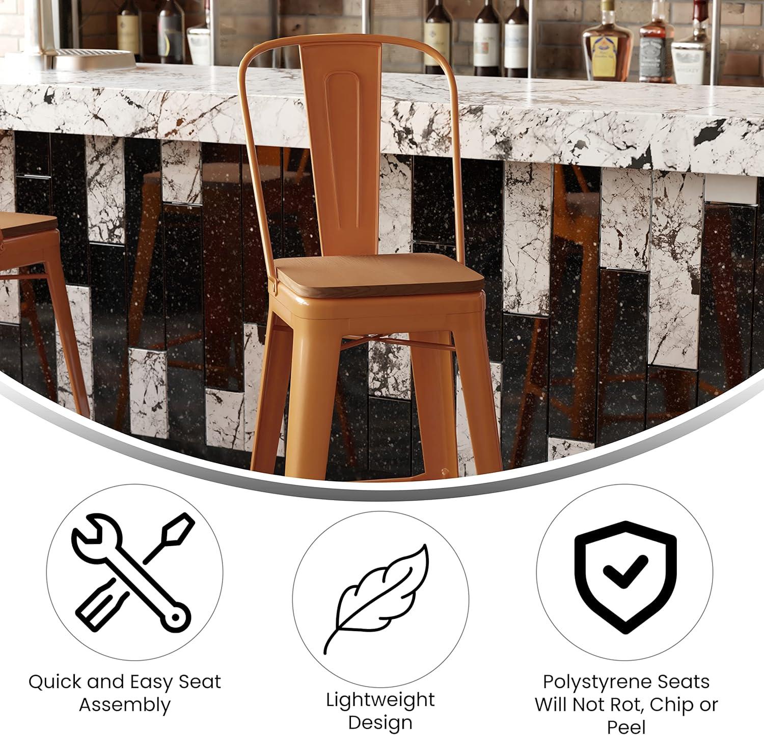 image:imageFlash Furniture Kai Commercial 30 High IndoorOutdoor Bar Height Stool White Galvanized Steel Frame Gray Square AllWeather Poly Resin Seat Removable BackOrangeTeak