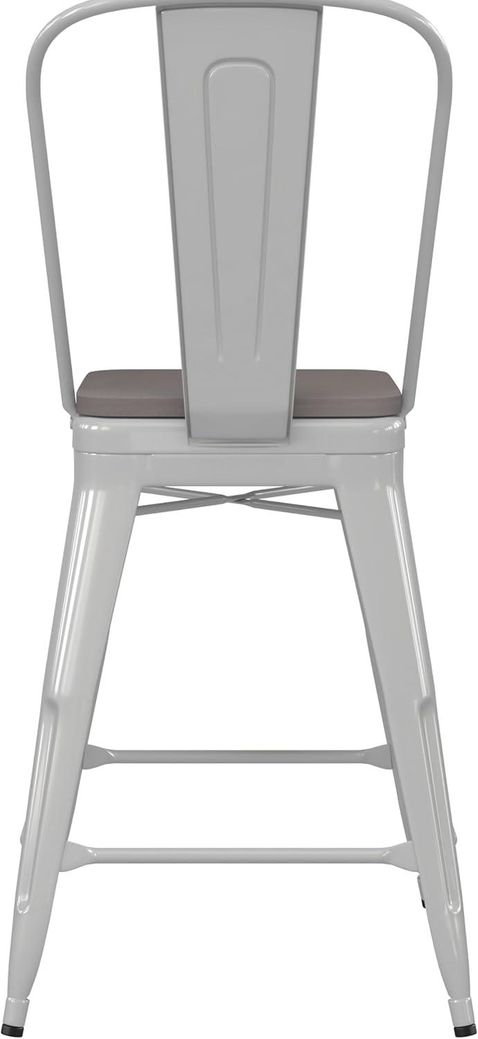 image:imageFlash Furniture Kai Commercial 30 High IndoorOutdoor Bar Height Stool White Galvanized Steel Frame Gray Square AllWeather Poly Resin Seat Removable BackWhiteGray