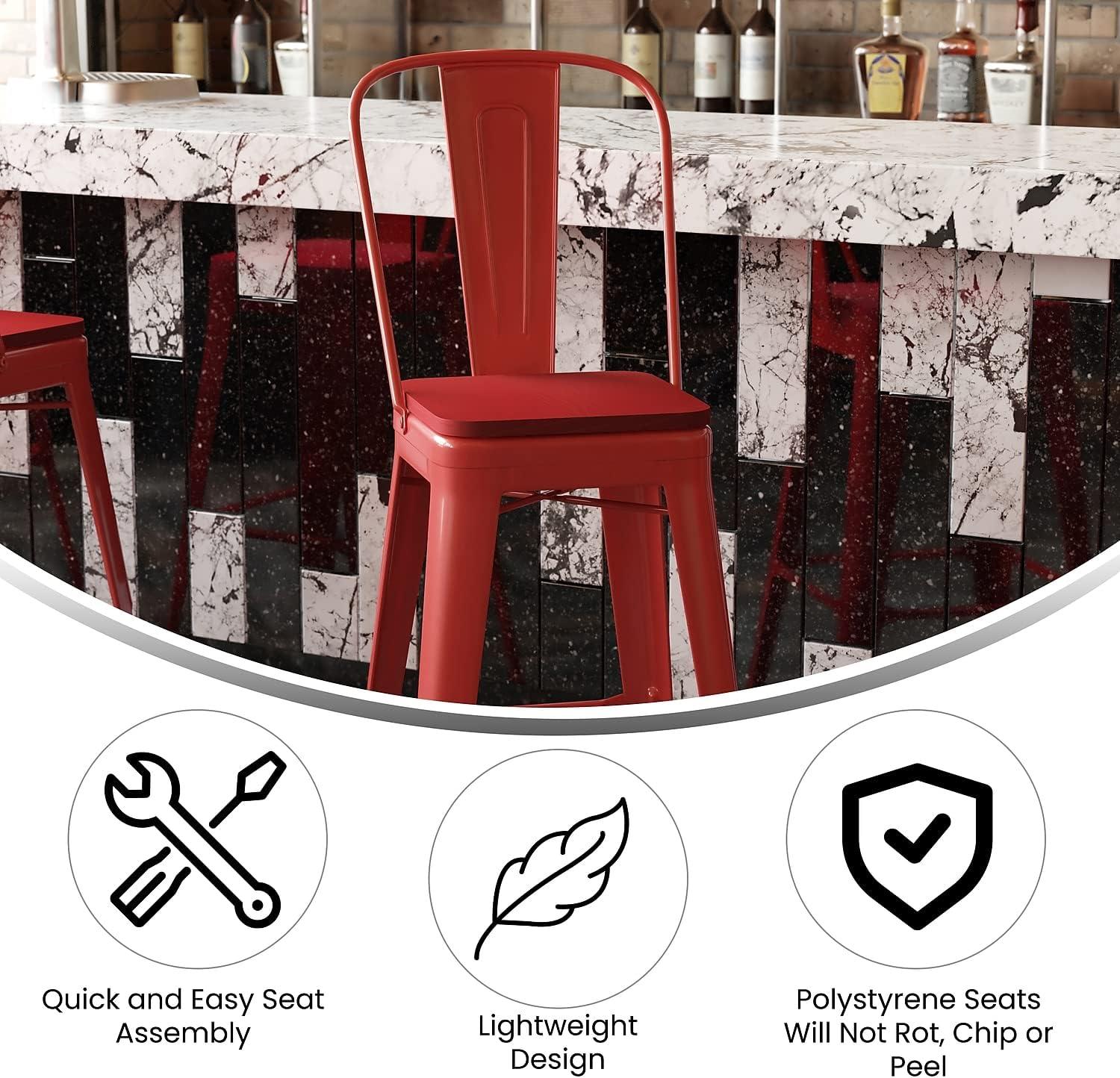 image:imageFlash Furniture Kai Commercial 30 High IndoorOutdoor Bar Height Stool White Galvanized Steel Frame Gray Square AllWeather Poly Resin Seat Removable BackRedRed