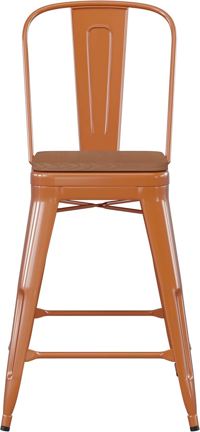 image:imageFlash Furniture Kai Commercial 30 High IndoorOutdoor Bar Height Stool White Galvanized Steel Frame Gray Square AllWeather Poly Resin Seat Removable BackOrangeTeak