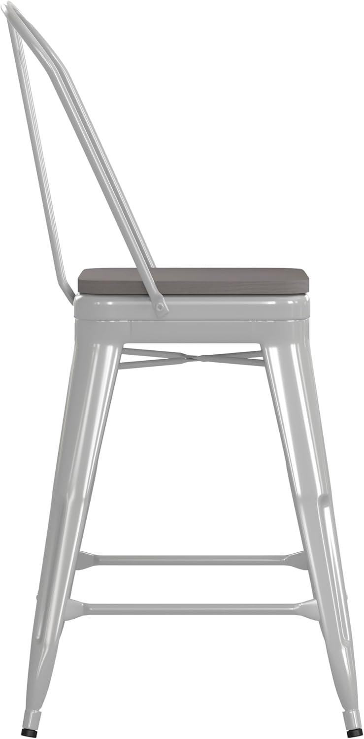 image:imageFlash Furniture Kai Commercial 30 High IndoorOutdoor Bar Height Stool White Galvanized Steel Frame Gray Square AllWeather Poly Resin Seat Removable BackWhiteGray
